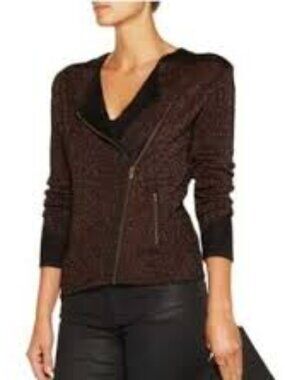 Maje Moto Sweater Knit Jacket with  Asymmetric Zip
